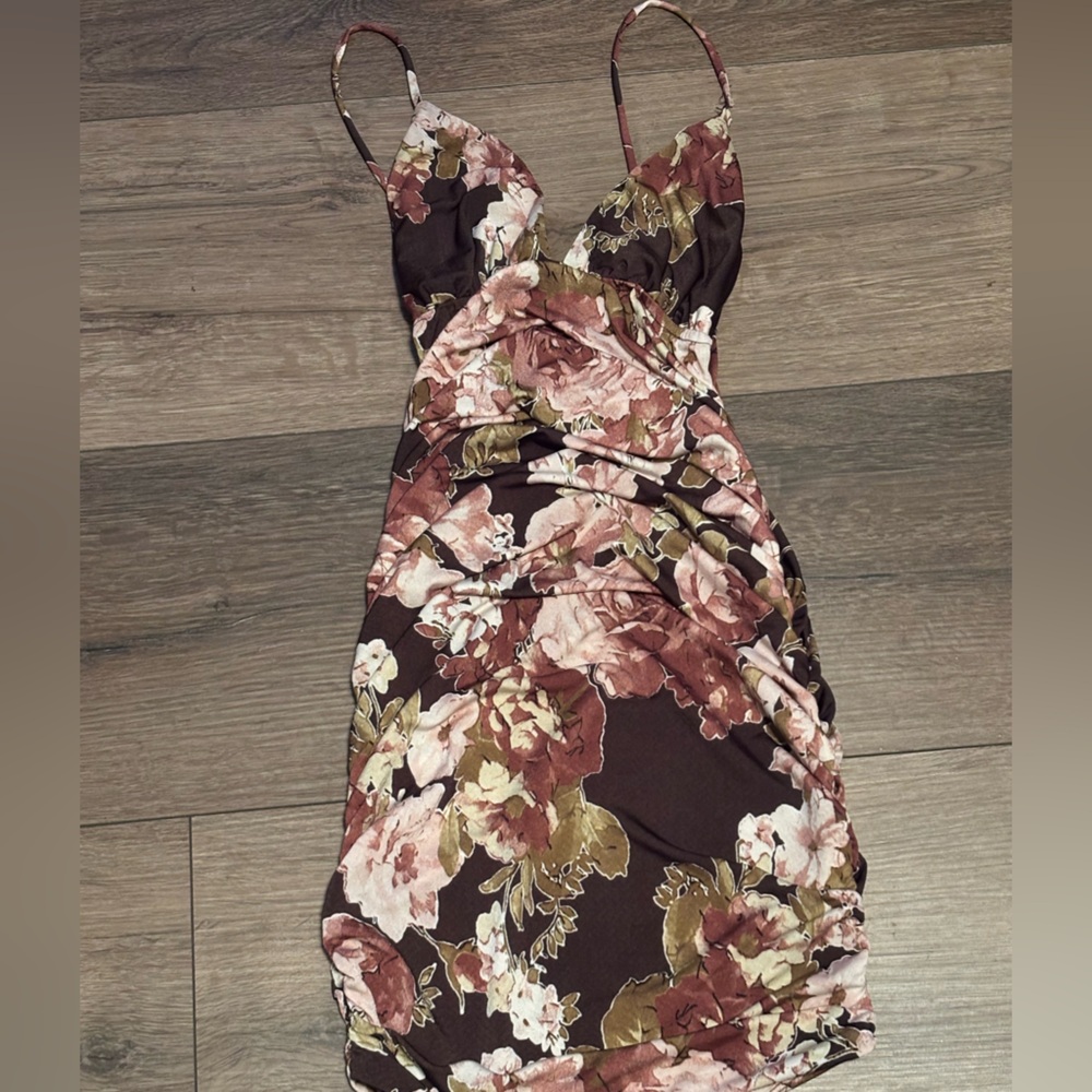 Low Cut Strappy and Floral Cocktail Dress